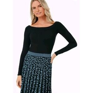 REBECCA TAYLOR  TUCKERNUCK Black Boatneck‎ Top Long Sleeve Stretch Size M